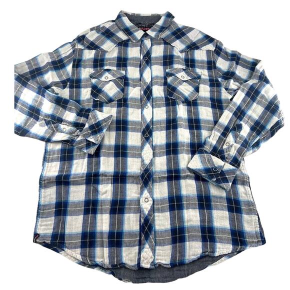 Tony Hawk Shirt Mens Extra Large Blue Black Gray Plaid 100% Cotton Button Casual - Picture 1 of 8